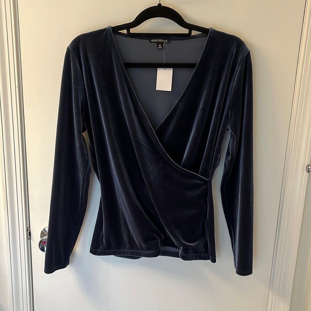J Crew blue velvet wrap top